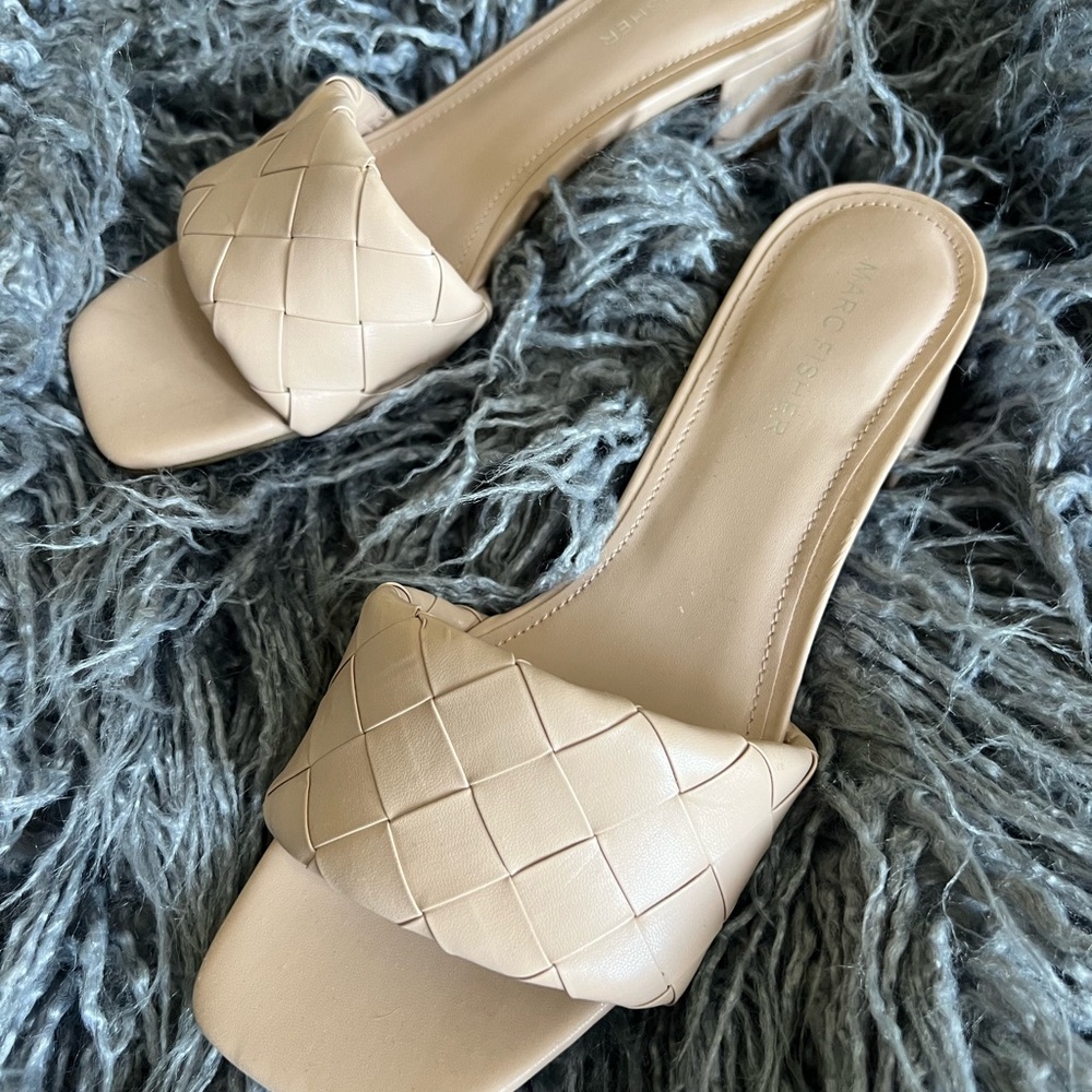 Woven Marc Fisher Beige Slide Sandals